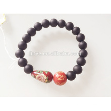 Black Natural Stone Painted Wooden Beaded Bracelet